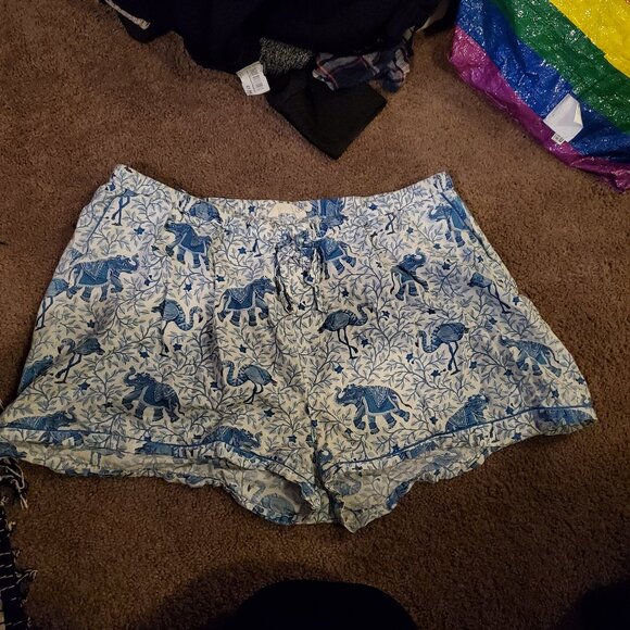 Printfresh Other - PRINTFRESH White & Blue Indian Elephant & Flamingo Print Pajama Lounge Shorts 3X